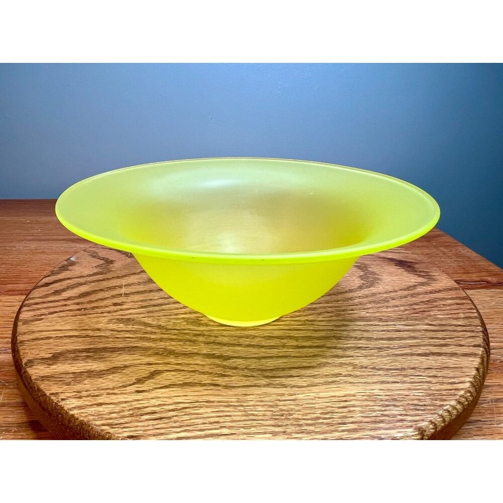 Tiffin Vaseline Topaz Satin Console Bowl,  UV Reactive Glass, Centerpiece,